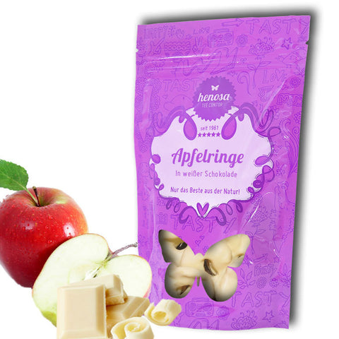Apfelringe in weißer Schokolade