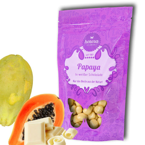 Papaya in weißer Schokolade