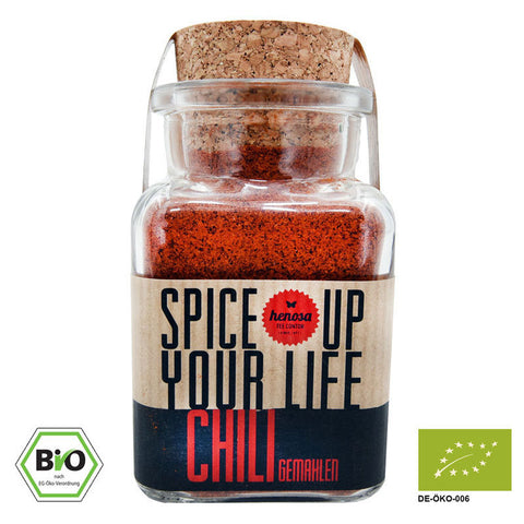 Bio Chili gemahlen im Korkenglas