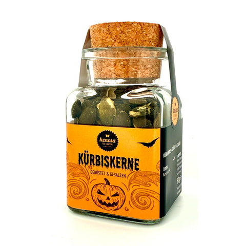Halloween Kürbiskerne im Korkenglas